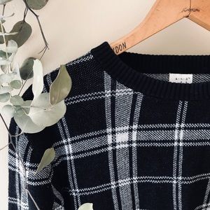 Black + White Plaid Sweater
